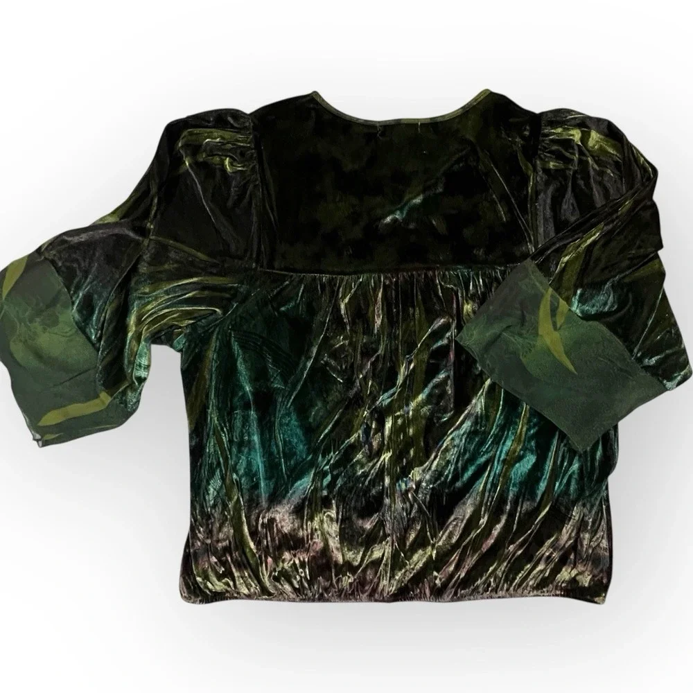 Roz & Ali Iridescent Green Velvet Top Embroidered Dark Fairy Whimsigoth Womens L